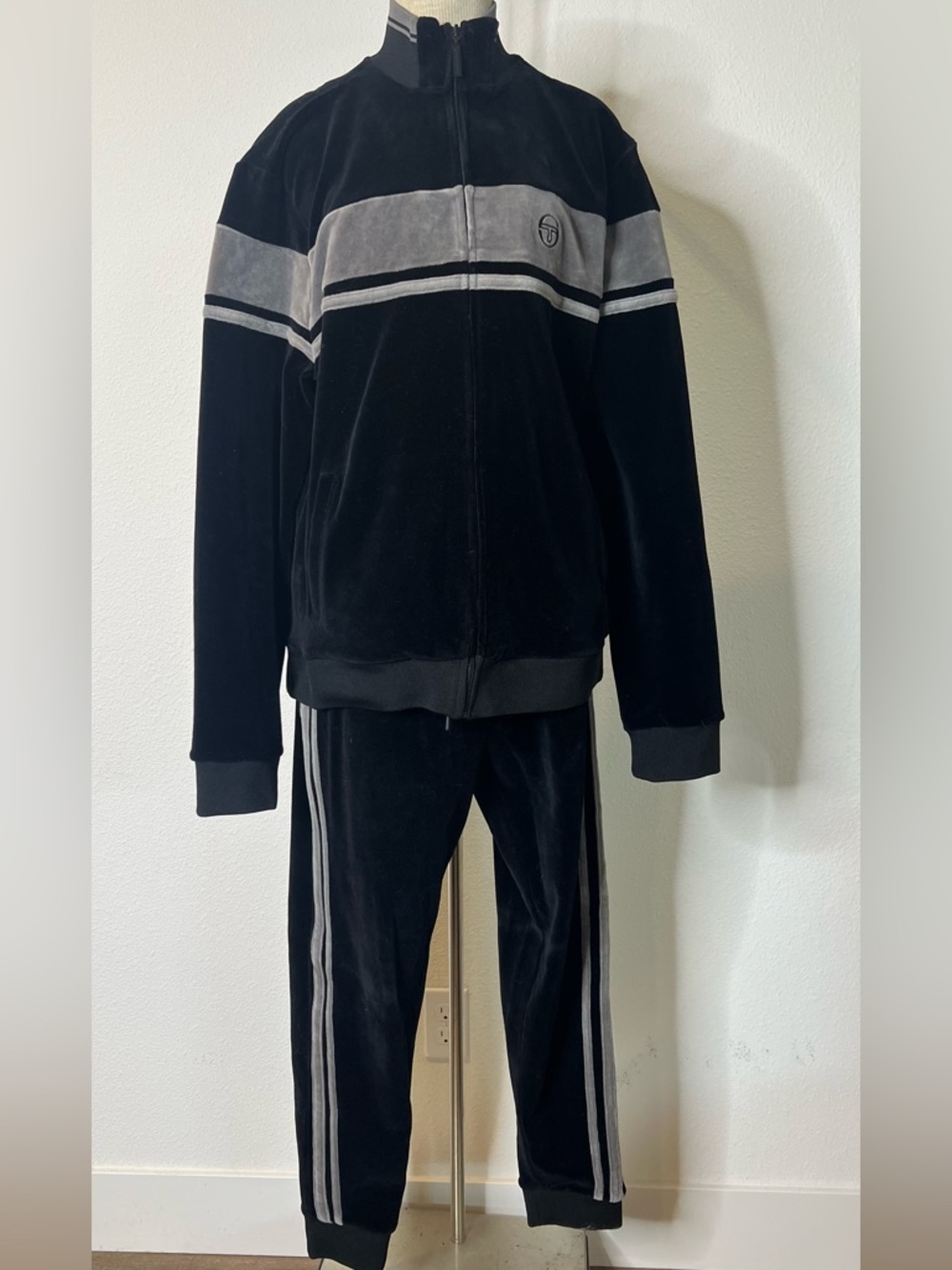 Sergio Tacchini Black and Gray Velour Track Suit